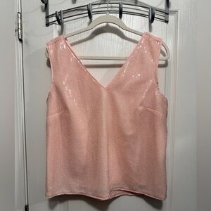 J. Crew Sequin Shell Tank Womens M Boxy Pink Sparkly V-Neck Elle Woods Party EUC